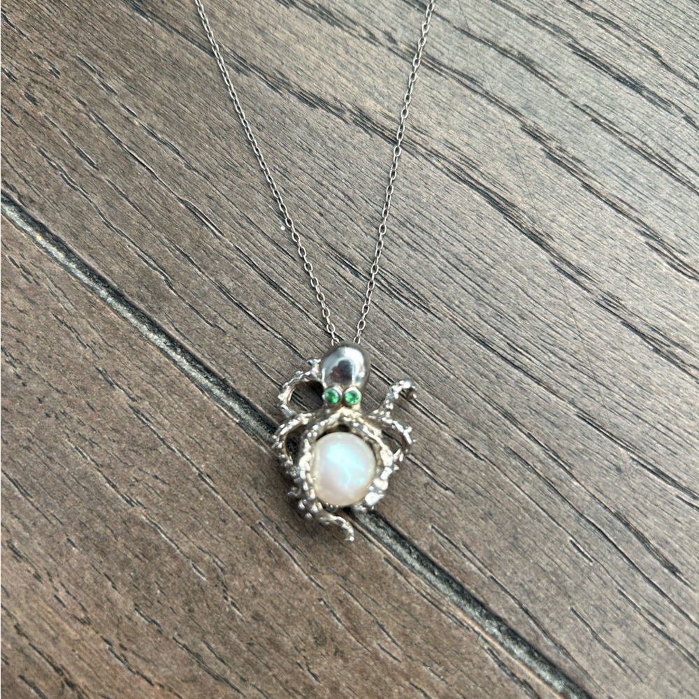 Silver and Pearl Octopus Pendant Necklace